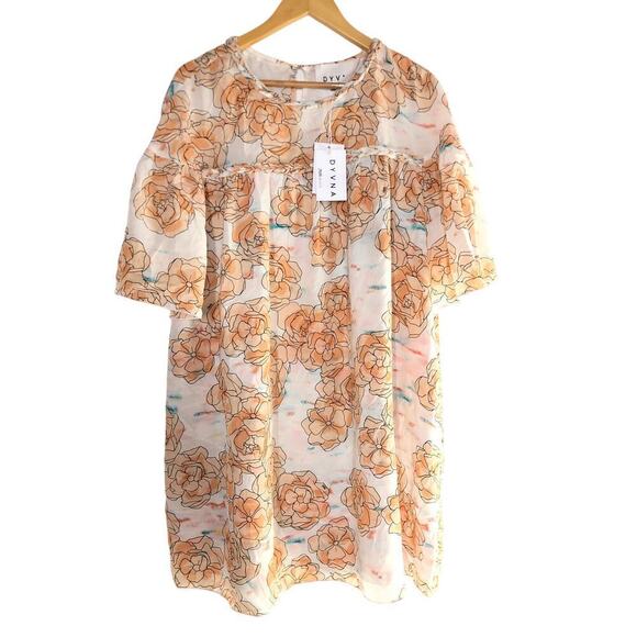 DYVNA Floral Silk Minidress In Peach Floral Overlay Braided Trim NWT 10 - Picture 4 of 8